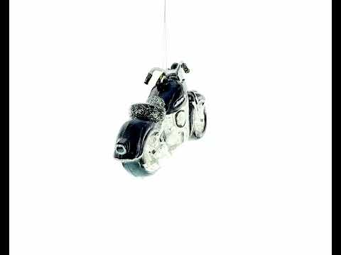 Black & White Motorcycle Blown Glass Christmas Ornament