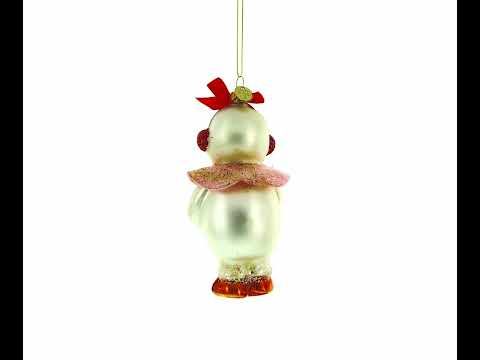 Festive Snowwoman with Wreath Blown Glass Christmas Ornament