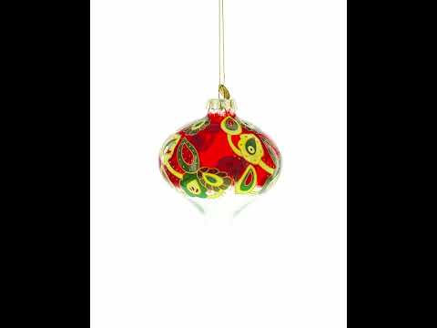 Red Paisley Onion Shaped Finial Glass Christmas Ornament