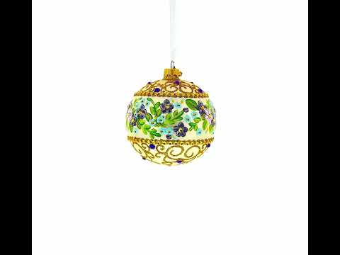 Flowers Swirl Glass Ball Christmas Ornament 4 Inches