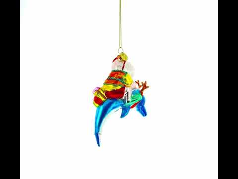 Santa Diver Riding Dolphin Blown Glass Christmas Ornament