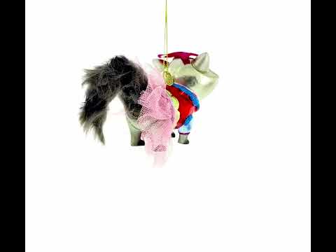 Quirky Raccoon in Dress Blown Glass Christmas Ornament