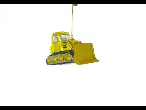 Bright Yellow Bulldozer Blown Glass Christmas Ornament