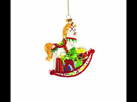 Traditional Rocking Horse with Gifts Blown Glass Christmas Ornament