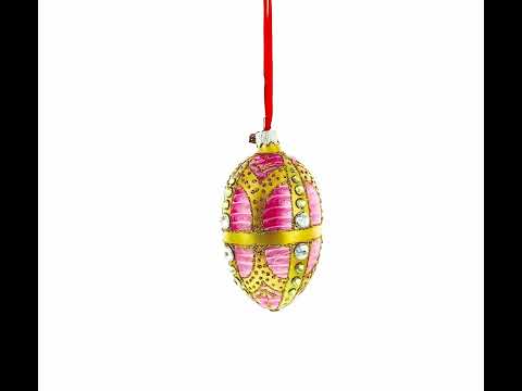 Diamonds on Gold and Pink Glass Egg Ornament 4 Inches