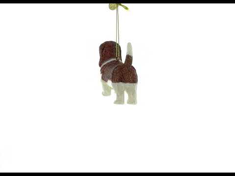 Charming Brown and White Pooch Glass Christmas Ornament