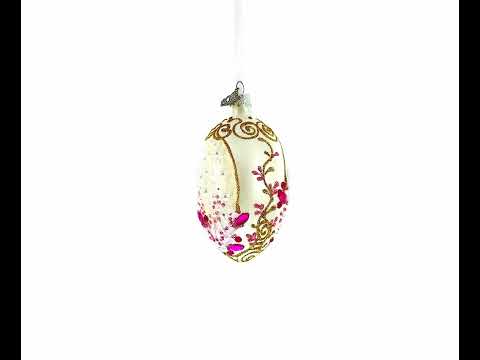 Pink Pearls on Clear Glass Egg Ornament 4 Inches