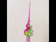 Dimensional Pink Roses on Purple Artisan Hand Crafted Mouth Blown Glass Christmas Tree Topper 11 Inches