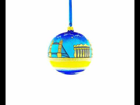 European Travel Attractions Glass Ball Christmas Ornament 4 Inches