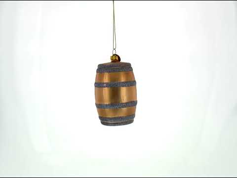 Aged Whiskey Barrel Blown Glass Christmas Ornament