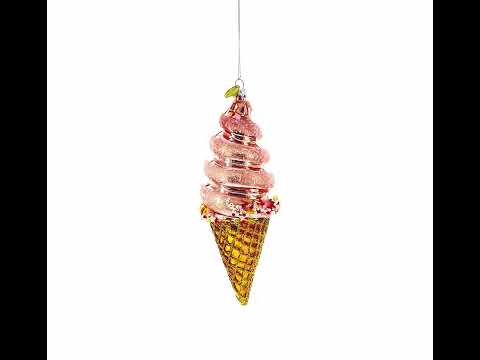 Pink Ice Cream Blown Glass Christmas Ornament