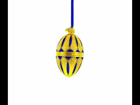 Blue Enamel Royal Inspired Egg Glass Ornament 4 Inches