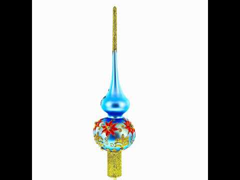 Exquisite Blue and Gold Floral Glass Tree Topper