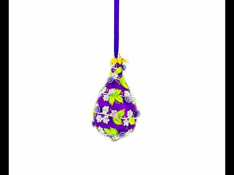 Embossed Roses on Purple Waterdrop Finial Glass Christmas Ornament