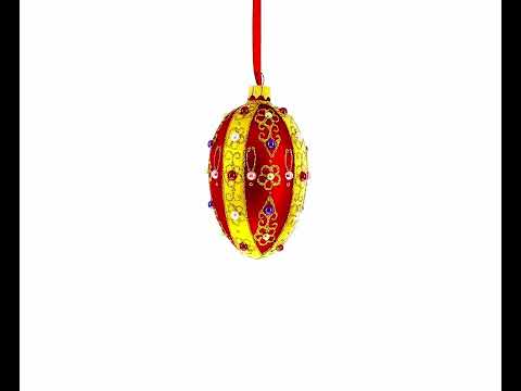 Jeweled Red Royal Inspired Glass Egg Ornament 4 Inches