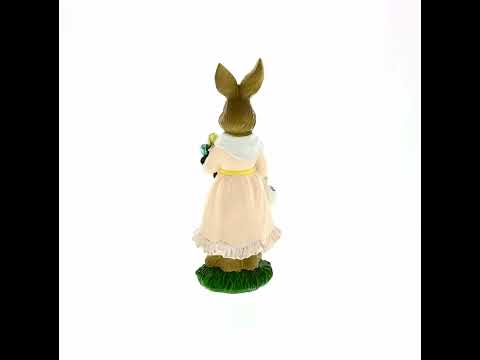 Springtime Delight: Mother Bunny with Flowers and Easter Egg Basket Figurine