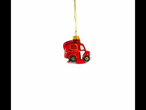 Glittered Fire Truck Mini Glass Christmas Ornament