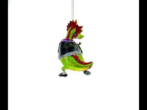 Dragon Clutching Champagne Blown Glass Christmas Ornament