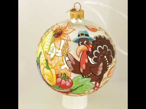 Gobble Up the Joy: Turkey in Hat Thanksgiving Blown Glass Ball Christmas Ornaments 4 Inches