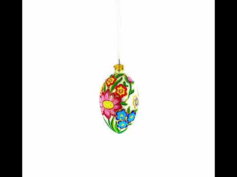 Colorful Flowers Glass Egg Ornament 4 Inches