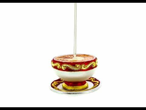 Glossy Red Cappuccino Cup Blown Glass Christmas Ornament