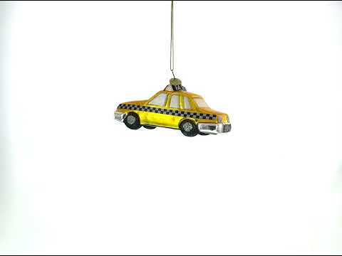 Yellow Taxi Blown Glass Christmas Ornament