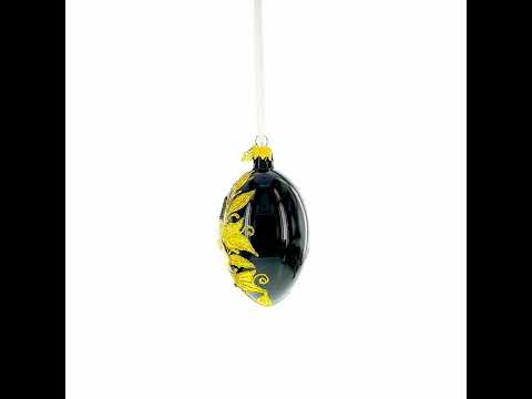 Black and Gold Floral with Jewel Accents Glass Egg Ornament