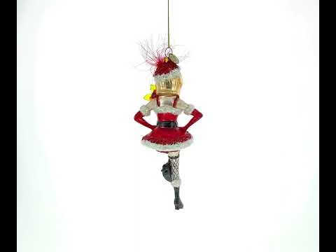 Sultry Woman in Santa Dress Dancing Glass Christmas Ornament