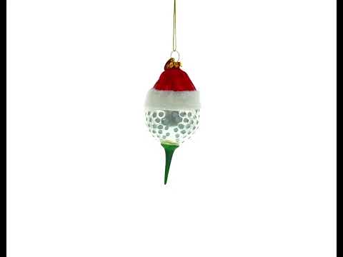 Golf Ball with Holiday Cheer Blown Glass Christmas Ornament