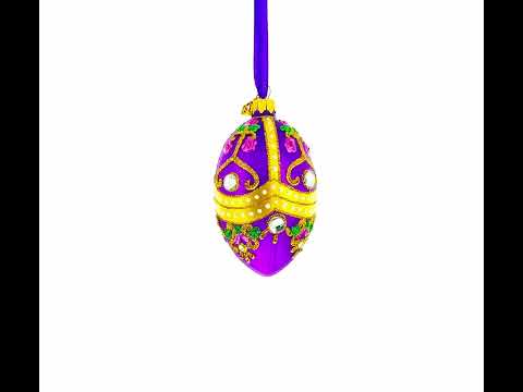 Jeweled Scrolls on Purple Glass Egg Christmas Ornament 4 Inches