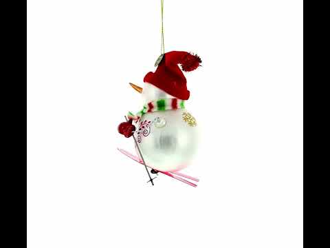 Whimsical Snowman Skiing Blown Glass Christmas Ornament