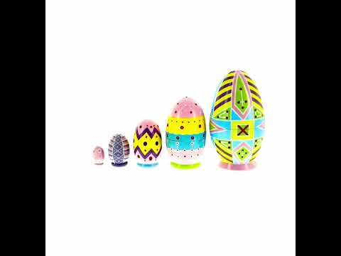 Juego de 5 huevos de Pascua ucranianos, muñecas anidadas de madera Pysanky, 5 pulgadas