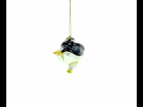 Winter Waltz: Joyful Penguin Dancing - Blown Glass Christmas Ornament