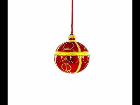 1895 Rosebud Royal Egg Red Blown Glass Ball Christmas Ornament 3.25 Inches