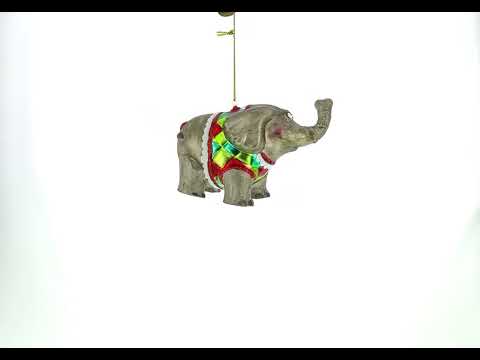 Adorno navideño de vidrio soplado con forma de elefante de circo tocando la trompeta