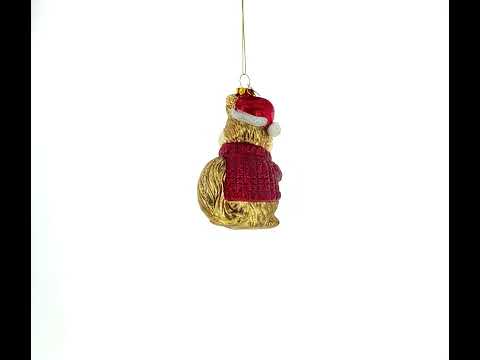 Chipmunk Adorning a Miniature Christmas Tree Glass Ornament