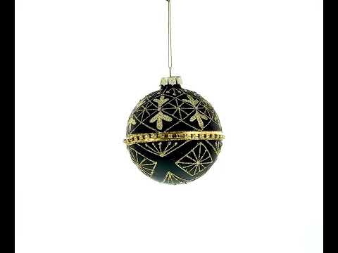 Striped Black with Diamond Accents Glass Christmas Ornament