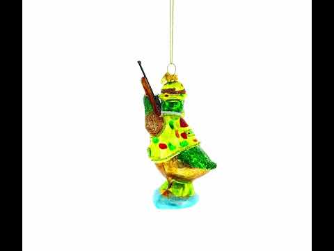 Adventurous Duck the Hunter Blown Glass Christmas Ornament