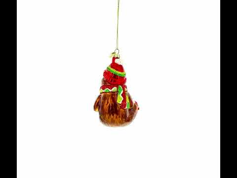 Festive Sloth with Mug Blown Glass Christmas Ornament