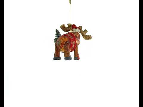 Festive Moose with Twinkling Lights - Blown Glass Christmas Ornament