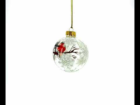 Red-breasted Black Bird Glass Ball Christmas Ornament 3.25 Inches