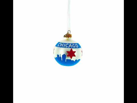 Chicago Flag Glass Ball Christmas Ornament 3.25 Inches