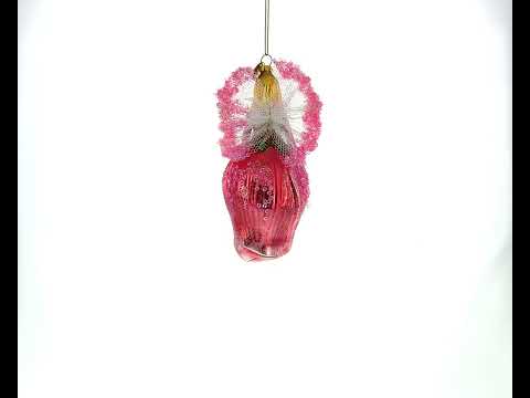 Enchanting Fairy in a Rose Dress Glass Christmas Ornament