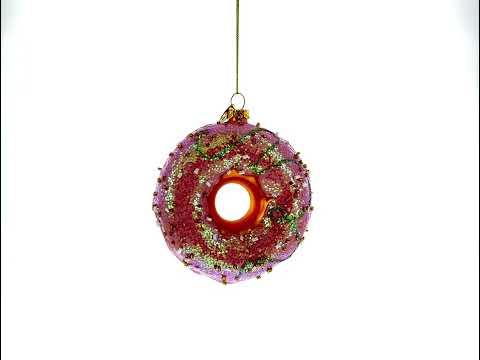 Pink Glazed Doughnut Blown Glass Christmas Ornament