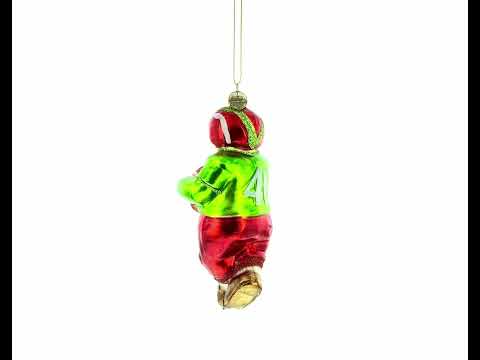 Snowman Playing Football Blown Glass Christmas Ornament