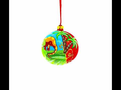 Dinosaurs in Jungles Blown Glass Ball Christmas Ornament 4 Inches