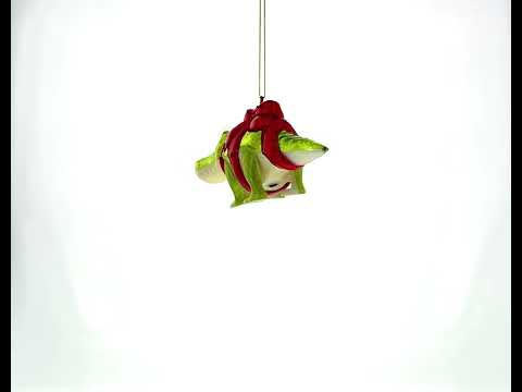 Alligator Adorned with Gift Ribbon Glass Christmas Ornament