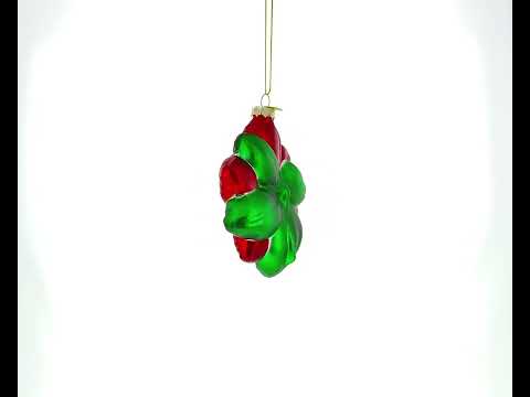 Exquisite Poinsettia Flower Blown Glass Christmas Ornament