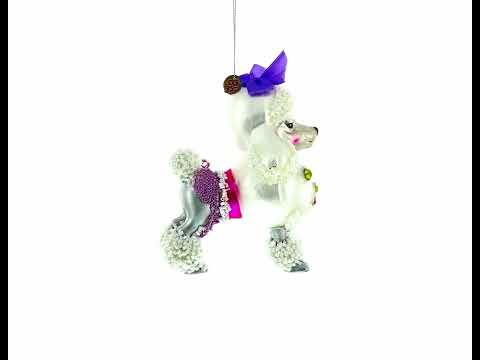 Elegant Bejeweled Poodle Blown Glass Christmas Ornament