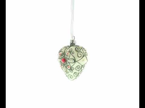 Silver Color Heart with Pink Rose Glass Heart Christmas Ornament